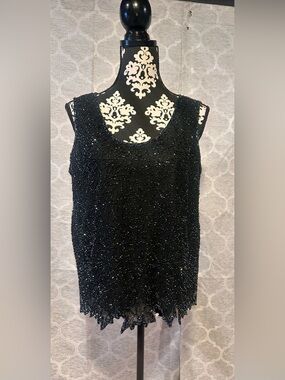 J Kara Black Beaded Sleeveless Evening top size large